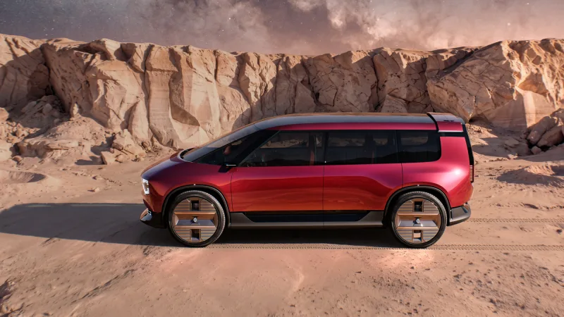 Profil du concept Renault E-Space rouge avec grandes surfaces vitrées
