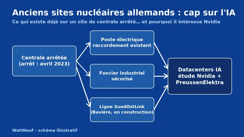 Schéma bleu : atouts d'un ancien site nucléaire pour un datacenter