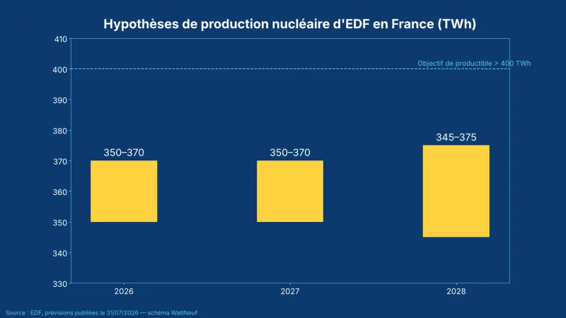 Fourchettes de production nucléaire prévues par EDF pour 2026, 2027 et 2028