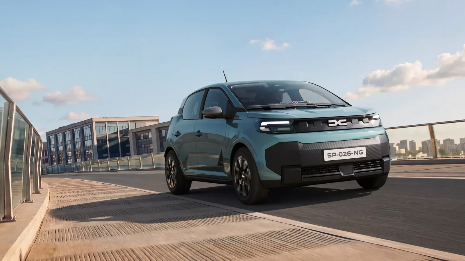 Nouvelle Dacia Spring de trois quarts avant