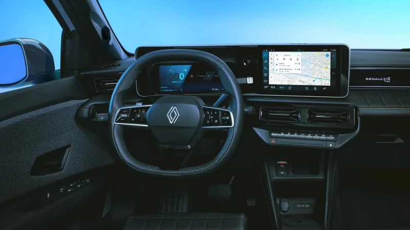 Tableau de bord et double écran d'une Renault 4 E-Tech electric